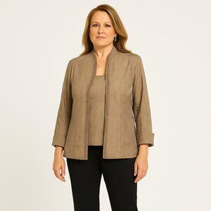 Vintage J R Nites by Carol Lin Crinkled Beaded Jacket & Top Size 12